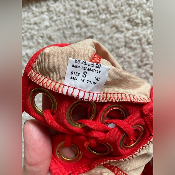 Red bikini lace design high rise high waist small bottom medium top NWT - Picture 14 of 14